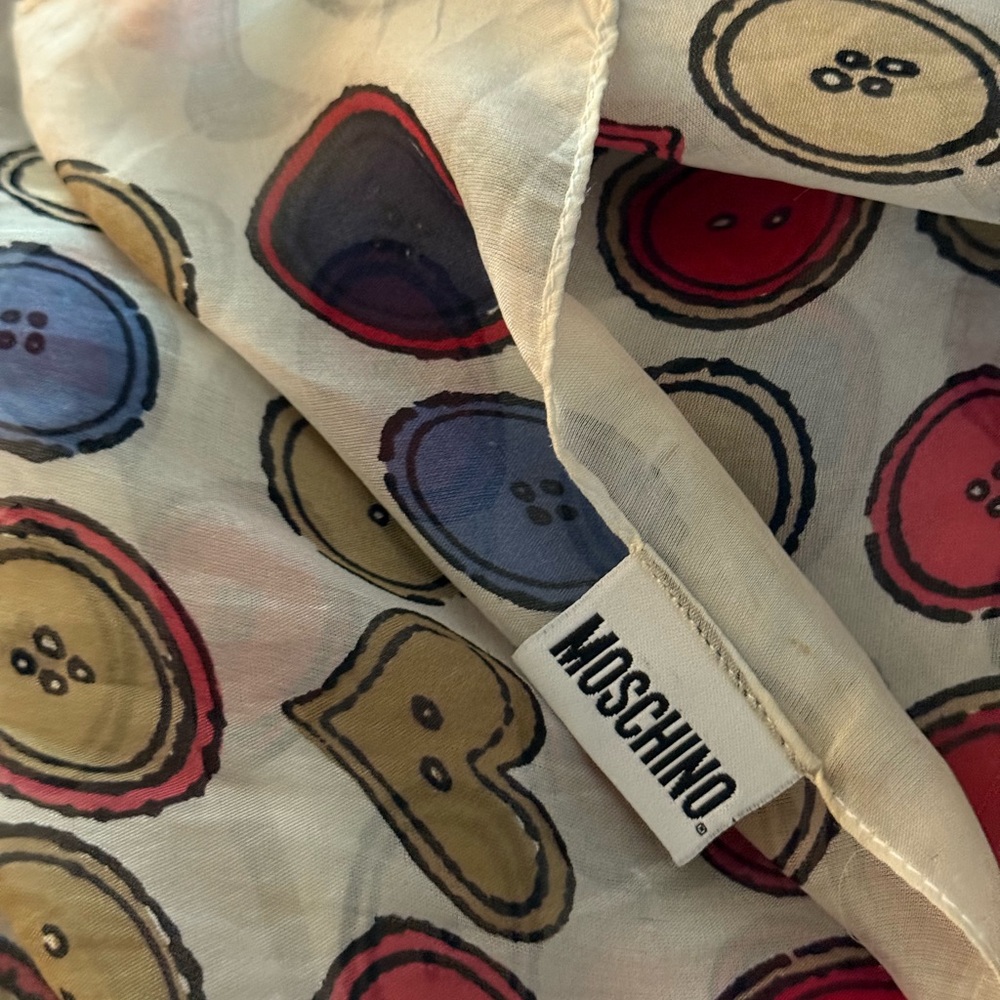 Moschino Multicolor Button Pattern Scarf. 100% Si… - image 1